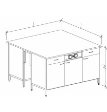 Стол-тумба островной на основе столов-тумб металлических с дверками, ящиками и розетками 1200 СТОн-М с/я.р.